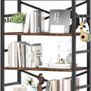 Homeiju 6 Tier Bookshelf, Industrial Bookcase with 8 Hooks, Vintage Storage Rack with Open Shelves, Rustic Standing Bookshelves Metal Frame Display Rack for Living Room, Bedroom, Rustic Brown