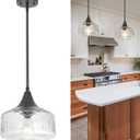 Black Pendant Lights Kitchen Island, Pendant Light with Large Thickened Glass Lampshade, Vintage Pendant Light Hanging Light Fixture for Dining Room Hallway Bedroom, E26 Base & Adjustable Cable (9.25in)