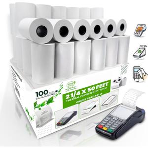 PM Company Thermal Paper Receipt Rolls  BPA-Free Receipt Paper for Credit Card Machines  Fits All Standard Terminals (Size: 2 1/4" x 50 ft) (Pack of 100)