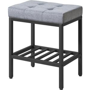 IBUYKE Rectangular Makeup Stool with Adjustable Feet and Storage Space, Footrest Chair, Linen Seat Vanity Stool, Multi-Use as Small Side Table or Ottoman, for Bedroom, Blue Gray WBD017L