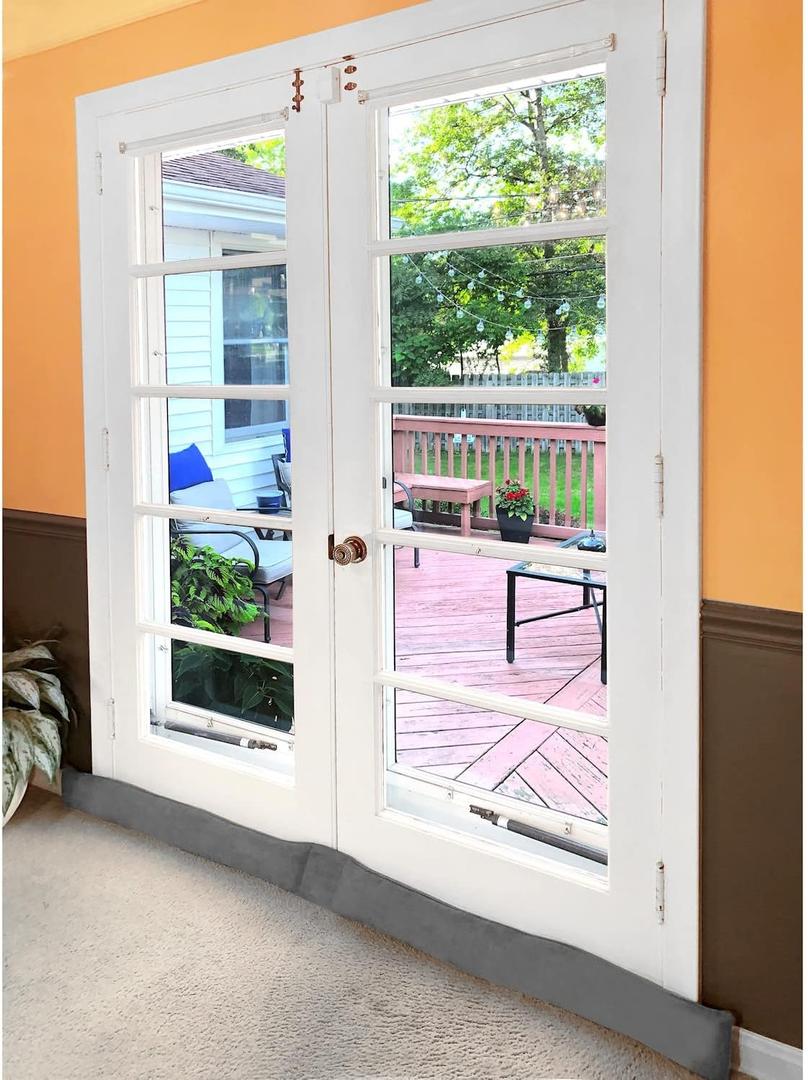 Home District French Door Draft Stopper - Weighted Under Door Draft Blocker, Apartment Noise Blocker, Window Draft Dodger, Winter Door Insulation Strip - 72 Inches Long - Gray