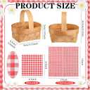 Geelin 12 Pcs Mini Woven Basket with Handle and Red White Gingham Paper Napkins Wood Chip Mini Flower Fruit Picnic Basket Chip for Easter Spring Wedding Party Gift Decoration (Medium)