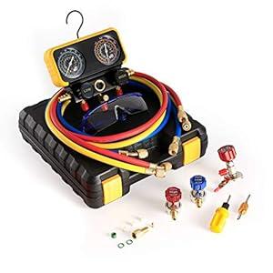 Orion Motor Tech AC Manifold Gauge Set for R134a R12 R22 R502 Refrigerants, Automotive AC Gauge Set, Precision Refrigerant Gauge Kit with 5' Hose, Tank AC Adapters, Adjustable Couplers, Can Tap