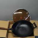 WANGYUANJI Cast Iron Wok,14.1 inch Flat Bottom Wok with Glass Lid,Suitable for All Cooktops, Uncoated Craft Pot Healthy Cooking Pot
