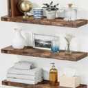 Easy Install Floating Shelves, 15.6 Inch Wall Mounted Wooden Floating Shelves, Set of 3, Small Wall Shelves for Storage and Home Decor, Living Room, Kitchen, Office, Corner Shelf for Bathroom, Brown