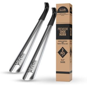 Velette Long Shoe Horn for Seniors - 2 Pack 16.5" Metal Shoe Horn Long Handle for Seniors, Men, Women & Kids - Boot Horns, Shoehorn Long-Handle, Elderly Must Haves - Shoes Spoon, Gifts for Elders