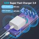 45W Super Fast Charger USB C Android Phone Type C Charger Fast Charging Block with 6.6FT Cord for Samsung Galaxy S26/S26 Ultra/S26+/S25 Ultra/S25/S24 Ultra/S24/S23 Ultra/S22/S21/S20/Note 10, White