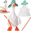 2 Pcs Christmas Cousin Robe Mini Desk Goose Outfit Xmas 7'' Mini Desk Goose Vacation Costume with Robe Hat Water Pipe for Winter Xmas Magnetic 7 Inch Geese Statue Key Holder Decor