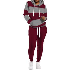 TOPONSKY Womens 2 Piece Tracksuit Long Sleeve Warm Up Outfit Patchwork Pants Set (Small, Na Wine Grey)