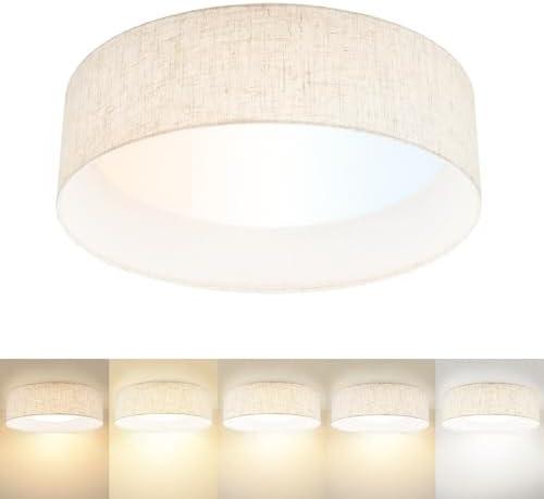 Hamilyeah 16 inch LED Flush Mount Ceiling Light, 24W Kitchen Lighting Fixture Ceiling Mount with Fabric Shade, Dimmable Drum Ceiling Lighting Fixture 5CCT for Bedroom, Bathroom, Living Room, Kitchen