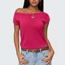 SUUKSESS Women Silk Cashmere Blend Off The Shoulder Tops Summer Lightweight Knit Trendy Sweaters Going Out Loose Fit Shirts (Rose Pink, Large) (Pink, L)