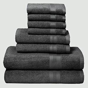 UTOPIA Set of 8 Towel Set 100% Ring Spun Cotton, 2 Bath Towels 27x54, 2 Hand Towels 16x28 and 4 Washcloths 13x13 - Ultra Soft Highly Absorbent Machine Washable Hotel Spa Quality - Charcoal Grey