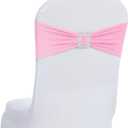 Joccun 60 PCS Spandex Chair Sashes Bows Stretch Chair Cover Band with Buckle Slider Universal Elastic Chair Ties for Wedding Banquet Party Event Decoration (Pink)