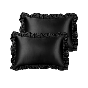 GIGIZAZA Black Lumbar Throw Pillow Covers, 12x20 Decorative Velvet Ruffle Cushion Pillow Covers for Sofa Couch Set of 2