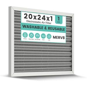 20x24x1 HVAC Furnace Air Filter, Washable Electrostatic Furnace Filter, MERV 8, Lasts a Lifetime, Breathe Fresher, Home And Office (Actual Size:19.61x23.39x0.82)