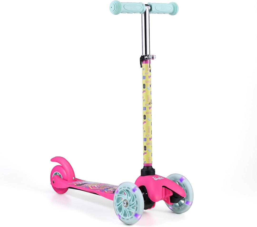 Self Balancing Kick Scooter with Light Up Wheels, Extra Wide Deck, 3 Wheel Platform, Foot Activated Brake, 75 lbs Limit, Kids & Toddlers Girls or Boys, for Ages 3 and Up (Barbie)