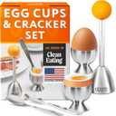 Epar Egg Topper Cutter Set  Stainless Steel Egg Cracker Tool & Egg Shell Opener  Egg Cups for Soft Boiled Eggs  Boiled Egg Holder  Egg Spoons and Egg Opener Tool for Breakfast (Yellow Rubber Handle)