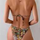 RoseSeek Women's 2 Piece Leopard Floral Bikini Sets Ring Triangle Halter Bathing Suit Tie Back Swimsuit (XS)