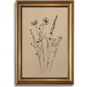 Avklitu Vintage Botanical Wall Art Boho Floral Wall Decor Gold Framed, 24"L x 16"W
