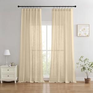 Joydeco Linen Curtains 108 Inch Length 2 Panels Set, Light Filtering Curtains for Living Room Bedroom, 52 Inches Wide Natural Drapes with Back Tab & Rod Pockets (W52 x L108 Inch, Natural)