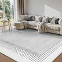 Wonnitar Striped 9x12 Rugs for Living Room, Non-Slip Soft Grey Berber Stripe Bedroom Rug, Low Pile Minimalist Floor Carpet for Dining Room Living Room Department (Grey,9' x 12')