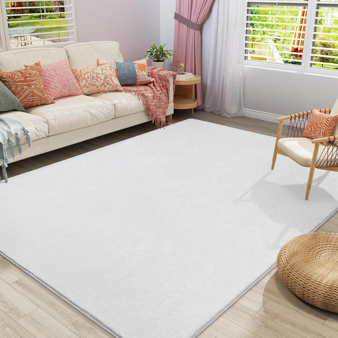 Amearea Large Modern Area Rugs for Bedroom Living Room, 6x9 Feet White Thickened Memory Foam Rug, Fluffy Indoor Washable Rugs Non Slip Minimalist Carpet for Boys Girls Dorm Nursery Room Decor