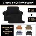 PrinceDeco 2 Pieces Armchair Slipcover Stretch Couch Covers for T Cushion Chair Slipcovers Soft Arm Chiar Cover Furniture Covers with 1 Individual T Shape Seat Covers Width Up to 40"- Black