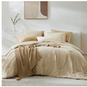 WRENSONGE Queen Comforter Set 7 Pieces Beige Bed in a Bag Queen with Fitted Sheet, Flat Sheet, 2 Pillow Shams, and 2 Pillowcases Warm Bed Set for All Season