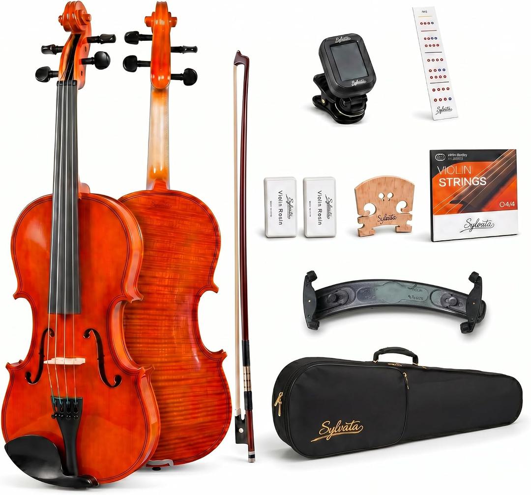 Violin 4/4 Full Size Starter Kit for Students Beginners Adults, Acoustic Fiddle Set with Hard Case- Acoustic Violins with Bow, Rosin, Tuner, Extra Strings & Bridge, Shoulder Rest