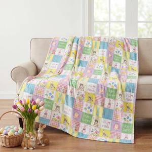 Horaldaily Easter Flannel Blanket Throw, Colorful Easter Eggs Plaid Loves Wave Point Knots Soft Fuzzy Plush Cozy Fleece Blankets for Couch Sofa Bed Lounging, Ideal Gifts for Kids Adults Self, 50x60 (Yellow)