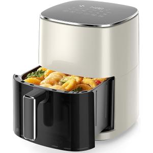 Sweetcrispy 6QT Air Fryer with Window, Square Airfryer Oven 12-in-1 for Family, 400°F Rapid Air Crispy Technology, Roast Bake Dehydrate, Nonstick & Easy-Clean Basket, Off-White