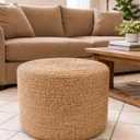 The Knitted Co. Jute Pouf Ottoman | Footrest Pouf | Hand Braided - Round Boho Pouffe - for Living Room, Bedroom, Nursery (18"x18"x12") Natural