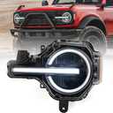 Left Full LED Headlight for Ford Bronco 2021 2022 2023 2024 2025, LH Headlamp Assembly Projector OE Factory Style Replacement for M2DZ13008F Driver Side