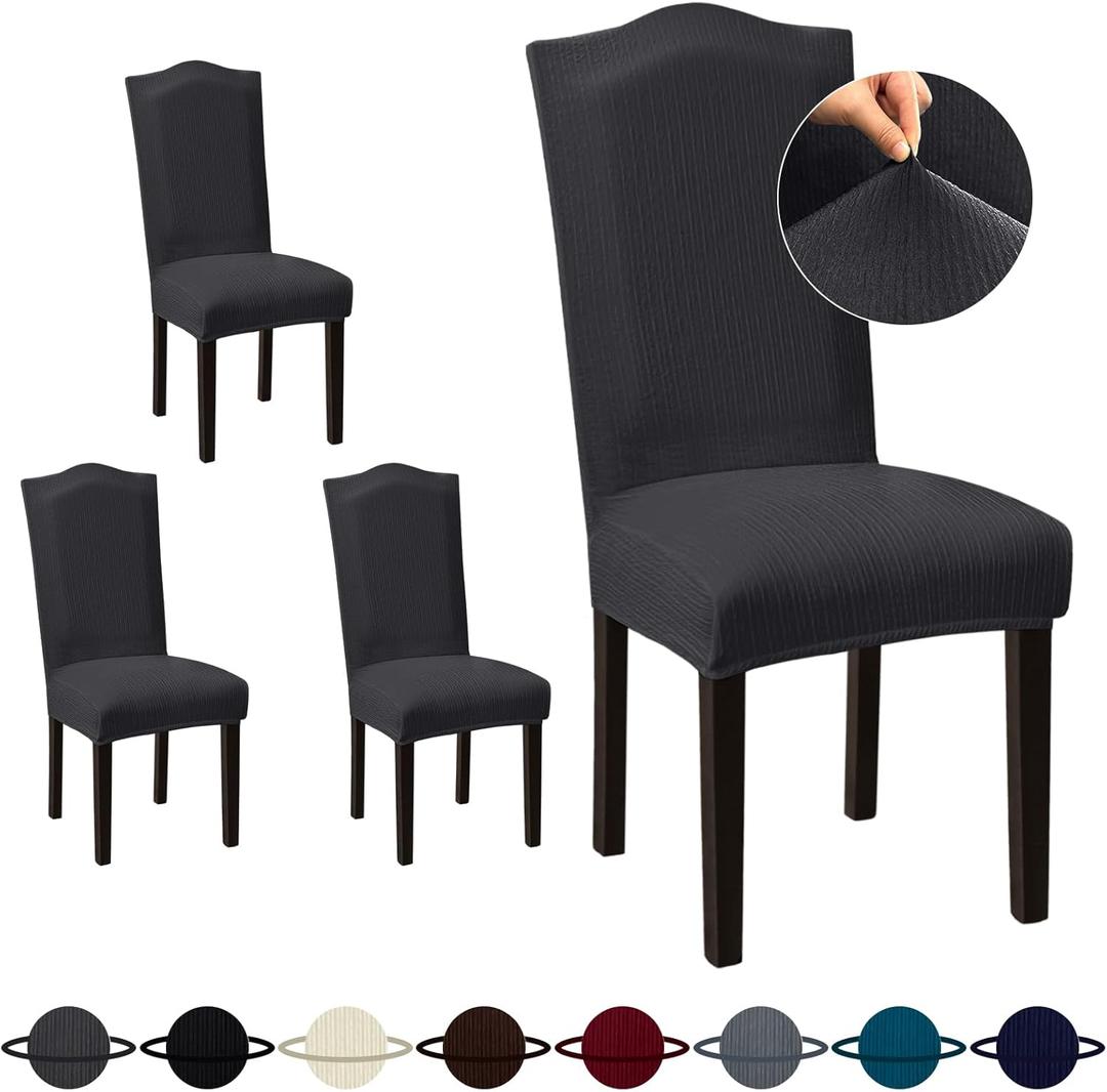 Sufdari Dining Room Chair Covers Set of 4, Dark Gray Chair Covers for Dining Chairs, Non-Slip Spandex Kitchen Parsons Chair Covers, Stretch Dining Chair Slipcovers for Dining Room, Hotel (Extra Large)