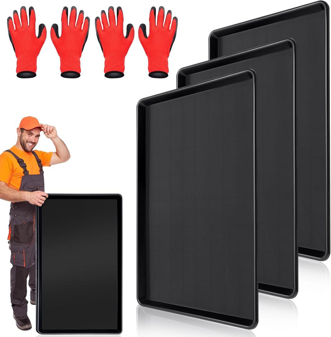 3 Pcs Extra Large Oil Drip Pan  35.4 x 24 x 1.5 Inch, Auto Oil Change Drain Tray, Heavy Duty Plastic Drip Tray for Cars, Trucks, Washing Machines & More + Oil Spill Catcher with 2 Pairs of Gloves (3PCS)