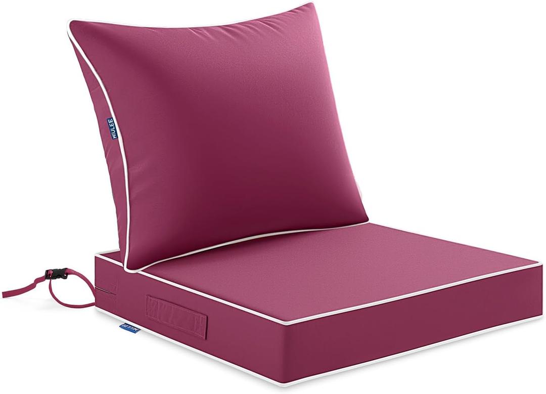 MIULEE Hot Pink Outdoor Seat Cushion 24x24 Inch Waterproof & 3 Year Fade Resistant Deep Seat and Back Cushion for Patio Furniture Chair Sofa Couch with Handle and Adjustable Straps