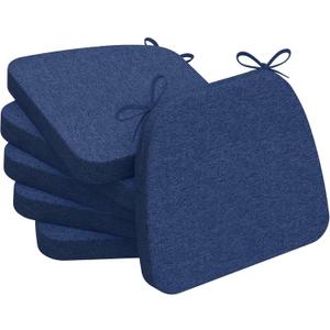 AAAAAcessories D-Shaped Chair Cushions, 2" Thick Dining Chair Pads with Ties and Removable, Machine-Washable Cover, 17" x 16", Set of 6, Blue, 6 Count