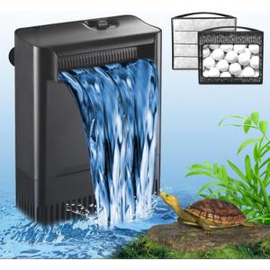 Turtle Tank Filter Aquarium Filter Power Adjustable 20-75 Gal. 290GPH Large Internal Filter 3-Stage Waterfall Bio-Filtration Low Water Level for Freshwater Saltwater Fish Tank Reptile Shrimp Frog