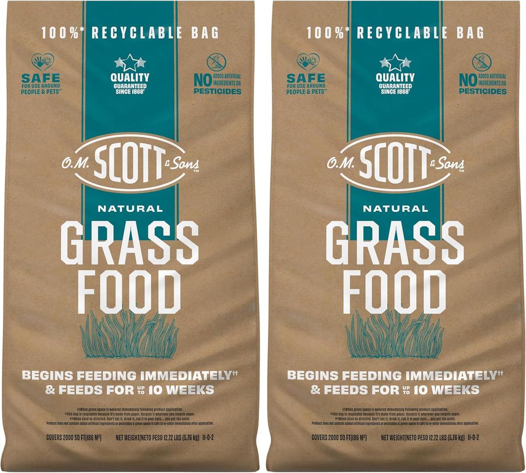 O.M. Scott and Sons Natural Grass Food, Food for Lawns, Fertilizes for up to 10 Weeks, Covers up to 2,000 sq. ft., 12.72 lbs., 2-Pack, BBD 12/4