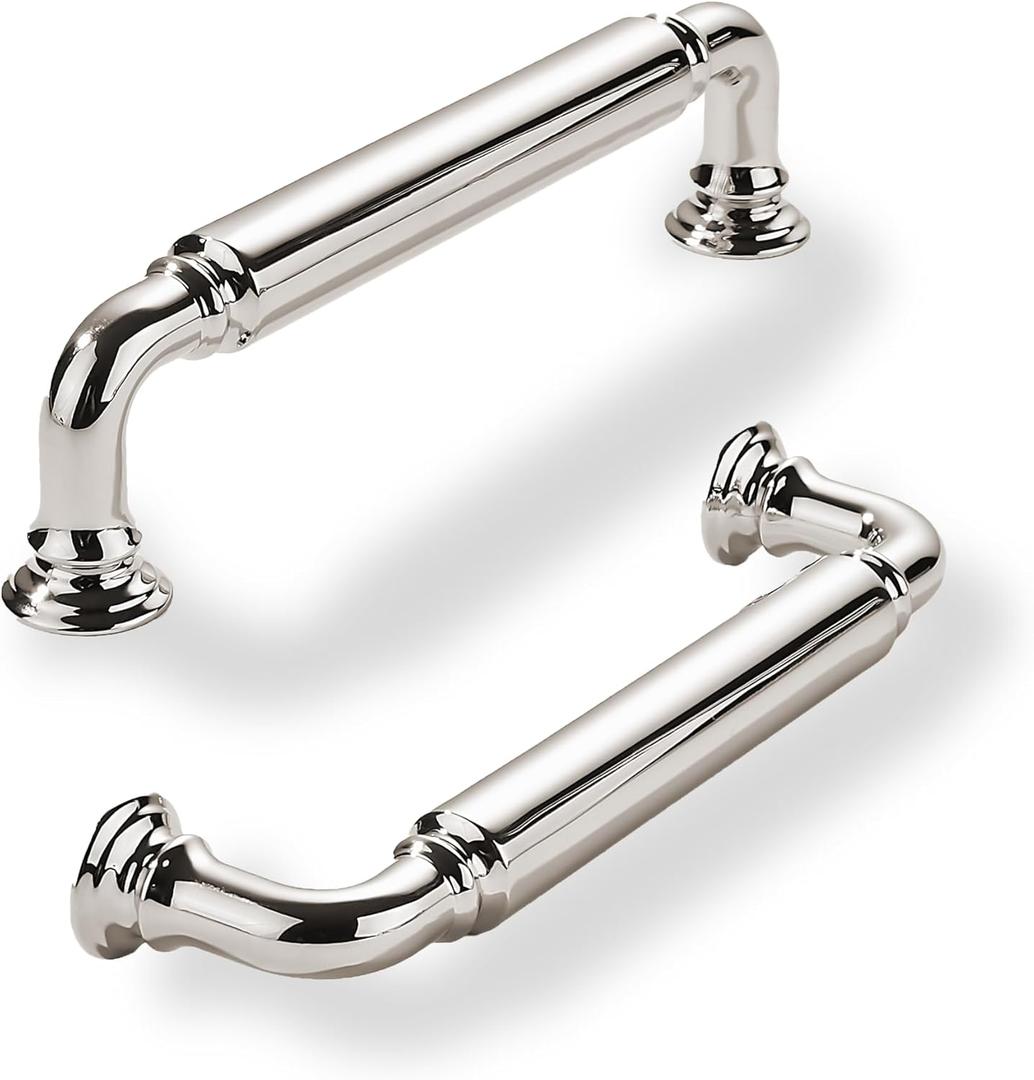 khtumeware 2-Pack Polished Nickel Heavy-Duty Solid Cabinet Pulls, 4 Inch (102mm) Hole Center, Drawer Pulls, Cabinet Hardware, Suitable for Kitchen Cabinets, Bathrooms and Dressers