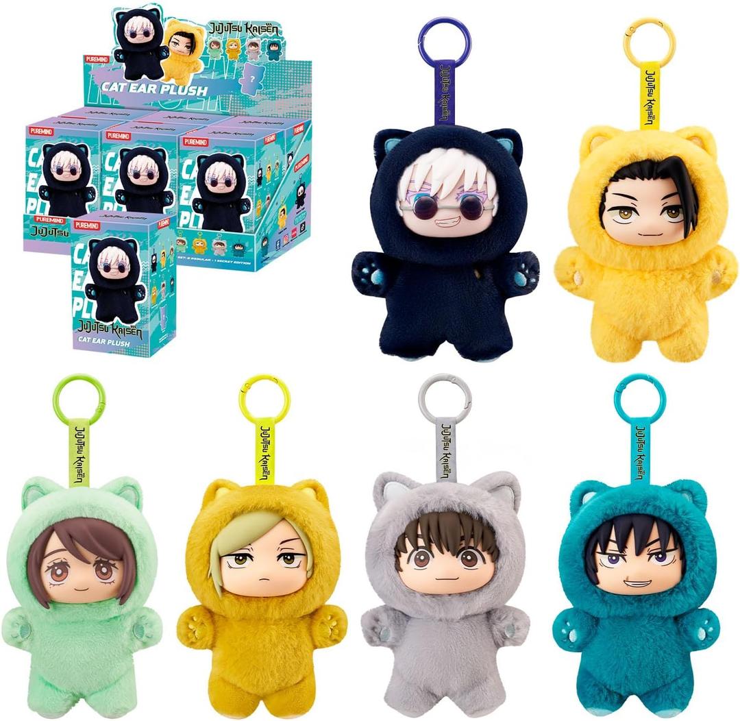 puremind JJK Plush Figures 6-Pack Set, Officially Licensed Jujutsu Kaisen Blind Box Plushies, 6 Unique Vinyl Plush Mini Figures with No Duplicates, Cat-Ear Anime Plush Collectible Gift Set