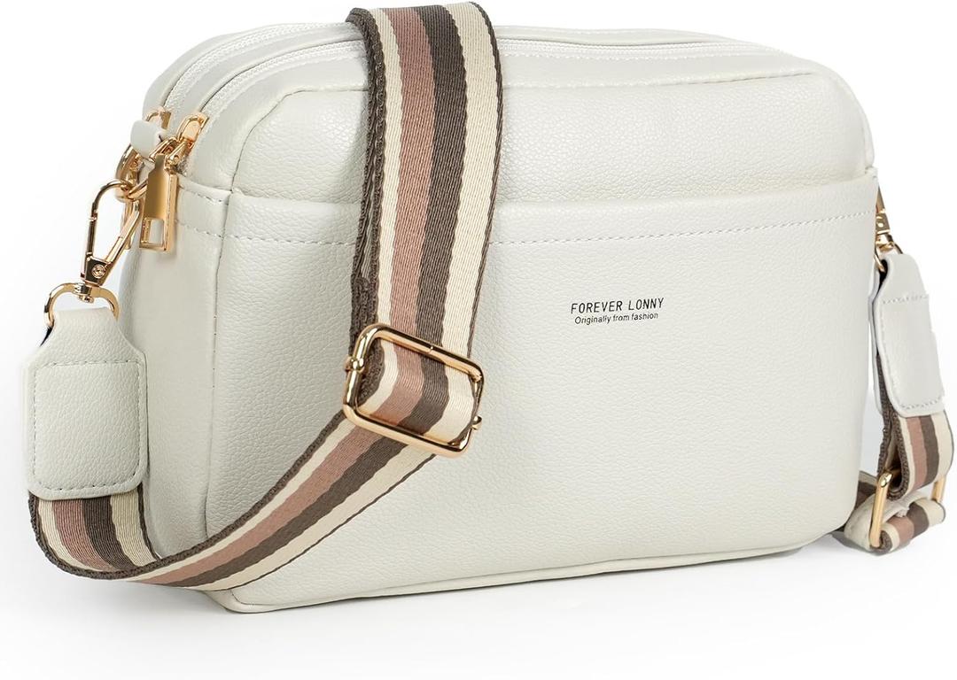 Small Crossbody Bags for Women, Vegan Leather Purse with Wide Adjustable Strap | Lightweight Shoulder Purse (White)