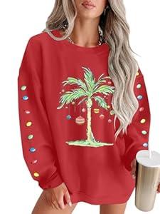 FAYALEQ Christmas Sweatshirt Women Christmas Tree Shirt Xmas Vacation Graphic Casual Long Sleeve Pullover Tops Blouse (Medium, Hot Pink-hoodies)
