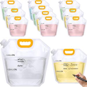 Tessco for you 12 Pack 1.3 Gallon Collapsible Water Storage Bag Water Container Emergency Jug Plastic Storage Pouch Freezable Carrier Tank Foldable Bottle for Outdoor Sport Camping (Clear with Scale)