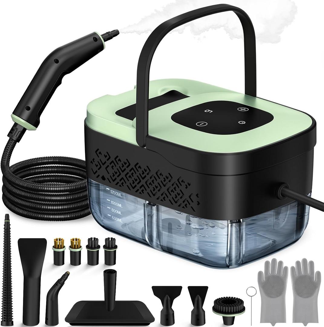 Steam Cleaner, Portable Steamer for Cleaning with 16pcs Accessories, 6-Level Adjustable and 15s Heat-Up, Handheld Steam Cleaner for Home, Tile, Dirt, Grout, Grease, Car Detailing