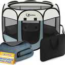 Dog Playpen with Washable Pee Pad, Puppy Pet Cat Playpen Small Dogs Tent Crate Indoor/Outdoor, Portable Pop Up Kennel with Carrying Case for Cats/Rabbits(Grey,Small with pad)