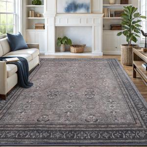 6x9 Area Rugs for Living Room, Bedroom - Machine Washable, Non-Slip Bedside Rug, Large Soft Floor Carpet for Office, Dining Room, Farmhouse and Home Decor, Urban Luxe/Olive Brown