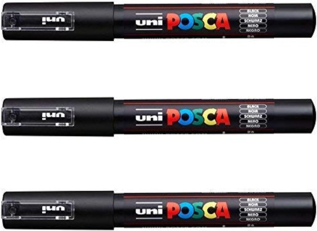 UNI-Ball POSCA Marker Pen PC-1M - Black - Pack of 3 PENS