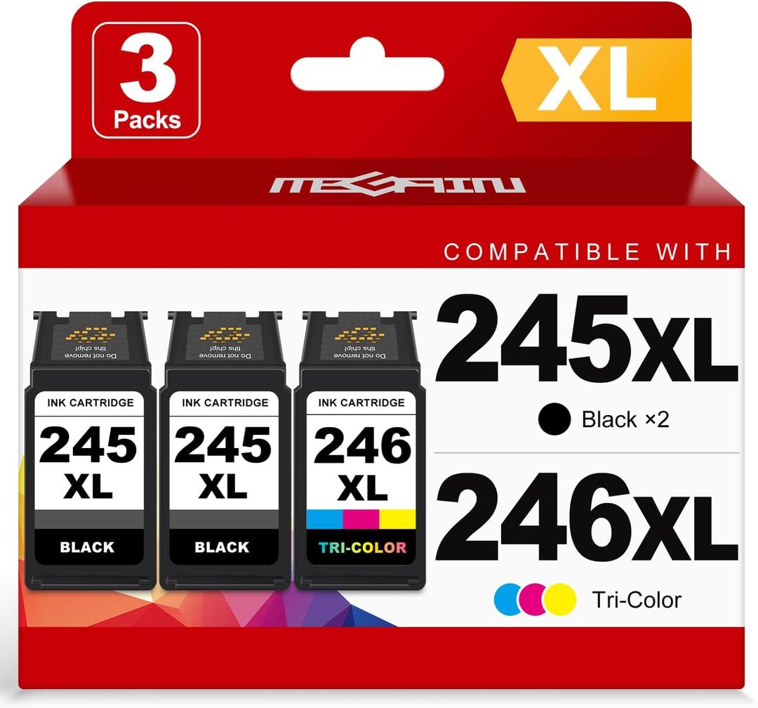 245XL 246XL Ink Cartridge Replacement for Canon 245 246 XL PG245 CL246 for Canon PIXMA MG2525 MG3022 MX490 TS202 TS3322 TR4520 TS302 TR4527 Cannon Printer Ink Cartridges (2 Black, 1 Color Combo)