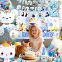 142Pcs Cat Birthday Decorations, Cat 2nd Birthday Party Supplies, Cat Birthday Party Decorations Include Plates Cups Napkins Tablecloth Balloons Cake Toppers for Kids Party